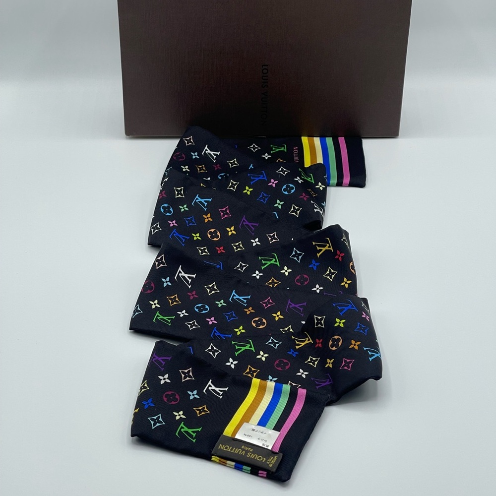 Louis Vuitton x Takashi Murakami Multicolor Noir Bandeau Neckerchief Scarf Wrap - Picture 15 of 15